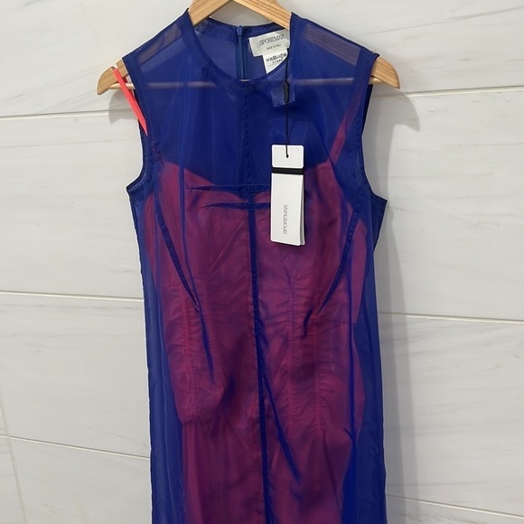 SportMax | NWT Abito Giglio Sovrapposto Midi dress in Blue and Red - Size US 8 - Picture 5 of 8